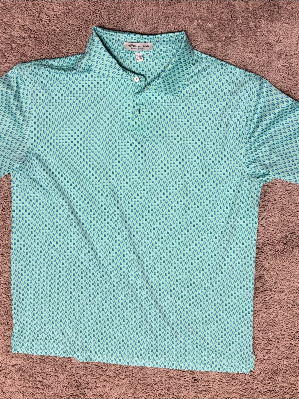 Peter Millar Aqua Skeleton Design Polo YouthXL